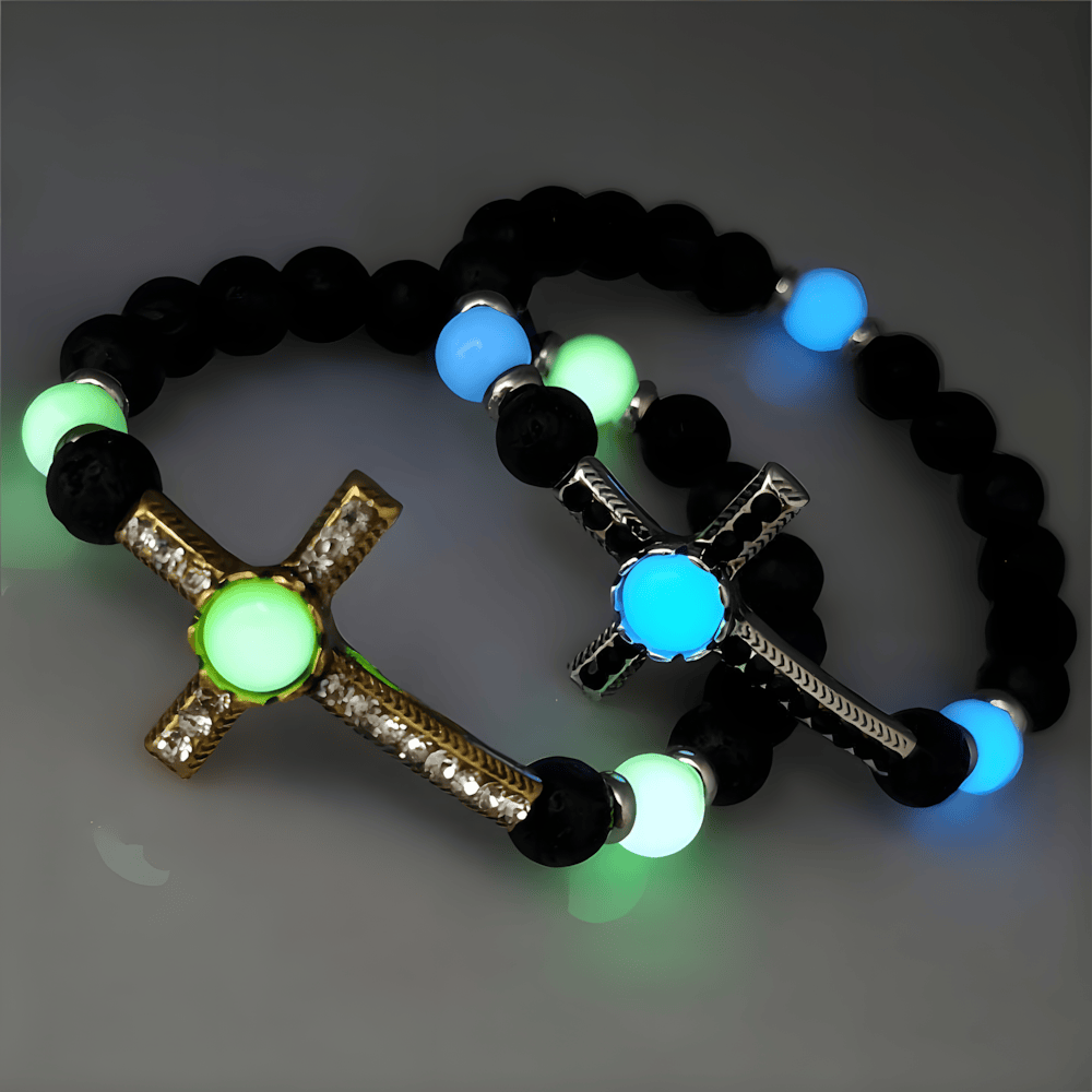 Christianartworkshop Volcanic Stone Bracelet with Glow-in-the-Dark Cross: Embody His Luminous Grace - image 0
