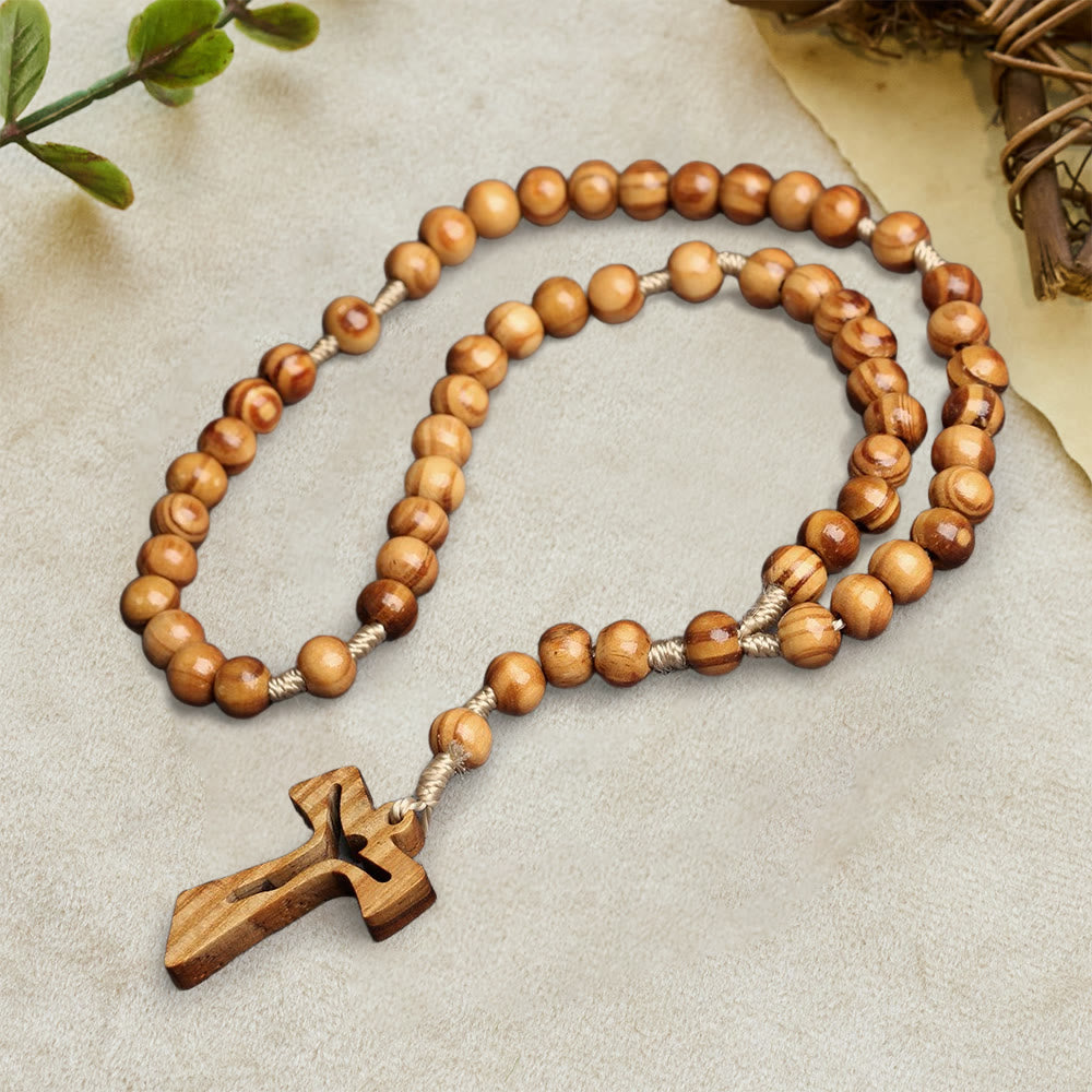 Christianartworkshop Natural Wood Bead Rosary with Hand-Carved Crucifix: Embody His Gentle Grace - image 4