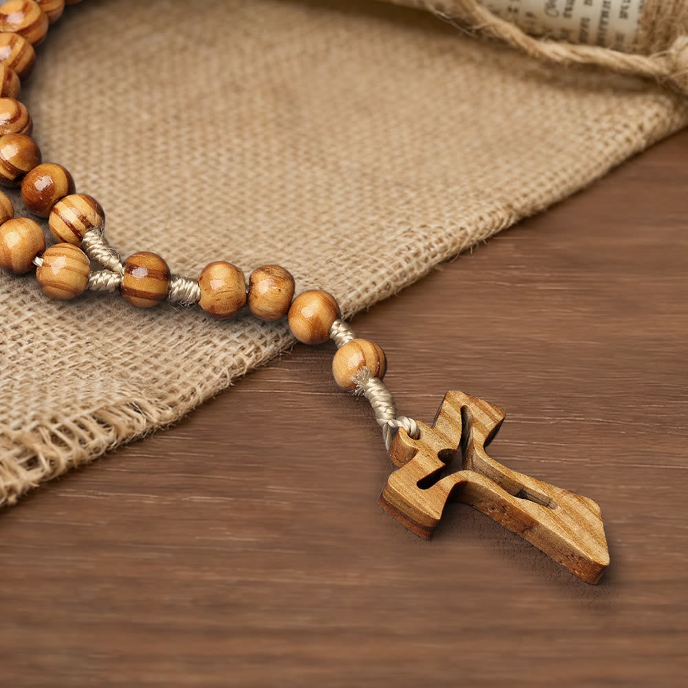 Christianartworkshop Natural Wood Bead Rosary with Hand-Carved Crucifix: Embody His Gentle Grace - image 3