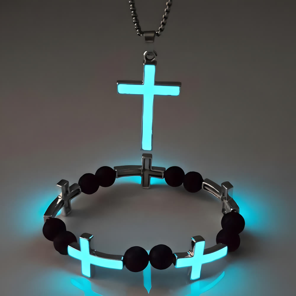 Christianartworkshop Luminous Cross Necklace & Beaded Bracelet Set: Remind of His Quiet Light - image 4