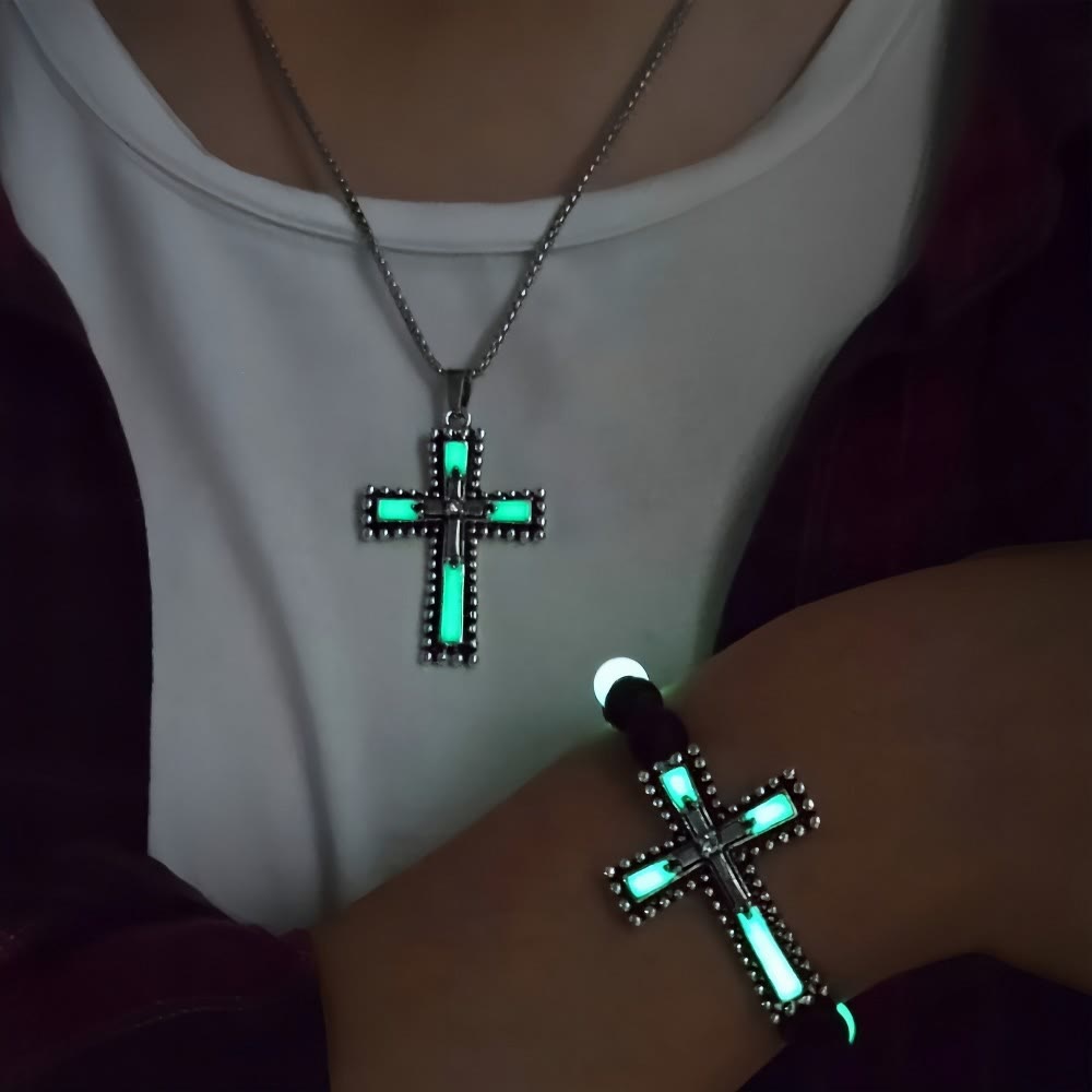 Christianartworkshop Glow-in-the-Dark Cross Jewelry Set with Volcanic Stone: Hold His Grace Close After Dark - image 4