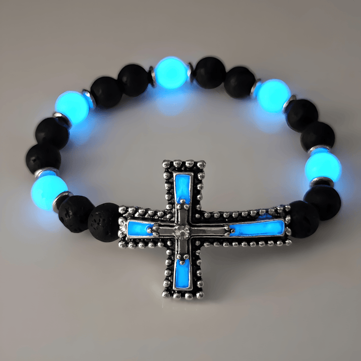 Christianartworkshop Glow-in-the-Dark Cross Jewelry Set with Volcanic Stone: Hold His Grace Close After Dark - image 1