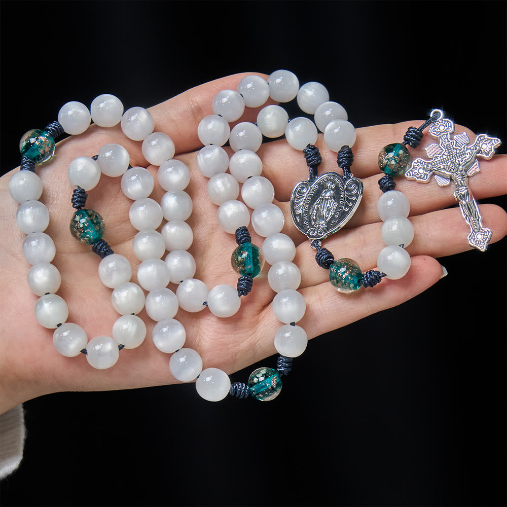 Christianartworkshop Color-Shifting Cat's Eye Rosary with Our Lady Guardian: Iridescent Faith Design - image 3