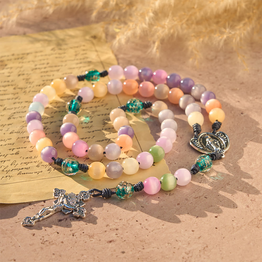 Christianartworkshop Color-Shifting Cat's Eye Rosary with Our Lady Guardian: Iridescent Faith Design - Color-Shifting - image 0