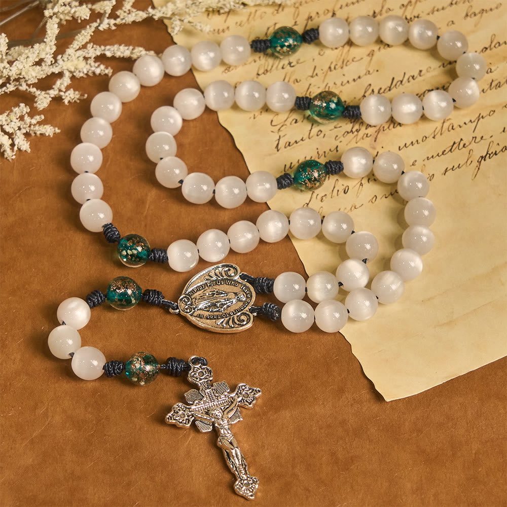 Christianartworkshop Color-Shifting Cat's Eye Rosary with Our Lady Guardian: Iridescent Faith Design - image 9