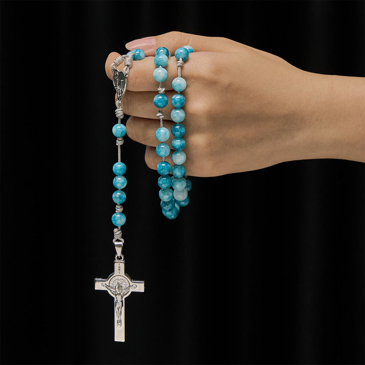 Christianartworkshop Elegant lue Persian Jade Catholic Rosary with Our Lady Faith Companion - image 1