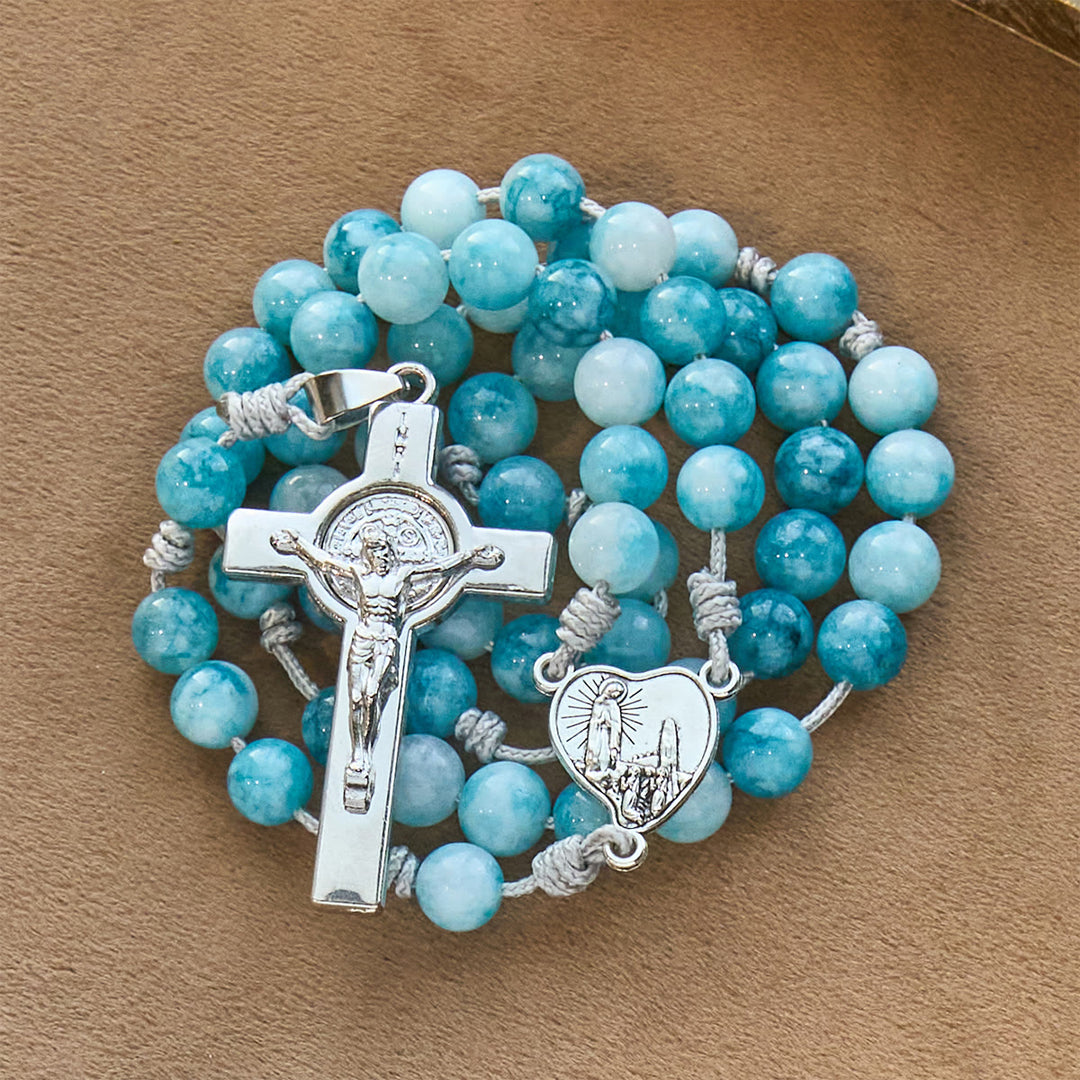 Christianartworkshop Elegant lue Persian Jade Catholic Rosary with Our Lady Faith Companion - image 3