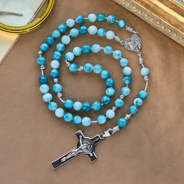 Christianartworkshop Elegant lue Persian Jade Catholic Rosary with Our Lady Faith Companion - image 2