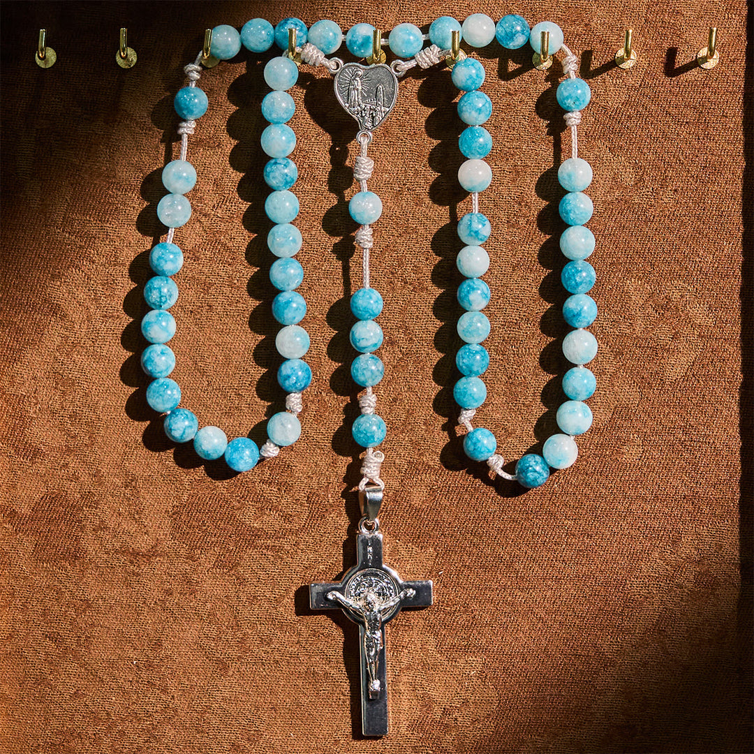 Christianartworkshop Elegant lue Persian Jade Catholic Rosary with Our Lady Faith Companion - image 4