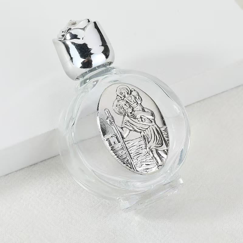 Christianartworkshop Embossed Sacred Icon Holy Water Bottle: Carry His Care in Spiritual Moments - Round Bottle - St. Christopher - Silver - image 42