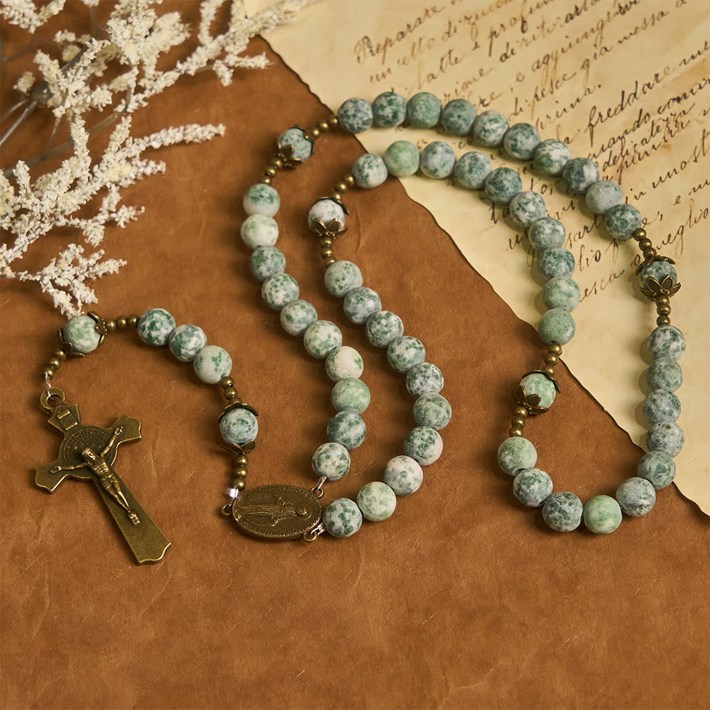 Christianartworkshop Natural Matte Sandstone Faith Rosary with Bronze Crucifix & Our Lady - image 3