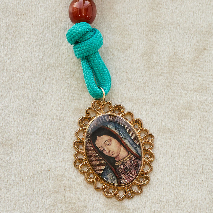 Christianartworkshop Vibrant Turquoise Paracord and Crimson Bead Pocket Rosary with Our Lady & Crucifix Companion - image 6