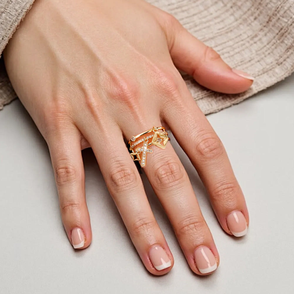 Christianartworkshop Shimmering Cross Charm Layered Band Ring: Remind of His Quiet Peace - image 1