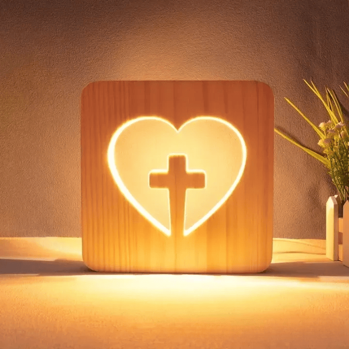 Christianartworkshop Wooden Cutout Jesus/Cross/Dove/Heart Light Ornament: Embody His Luminous Grace - Heart & Cross - 7.48''*7.48''/19*19cm - image 3