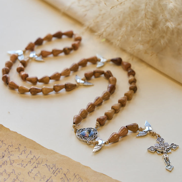 Christianartworkshop Rustic Olive Wood Teardrop Rosary with Angel Wings & Sacred Crucifix - image 4