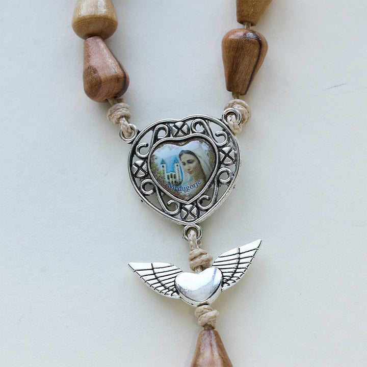 Christianartworkshop Rustic Olive Wood Teardrop Rosary with Angel Wings & Sacred Crucifix - image 8