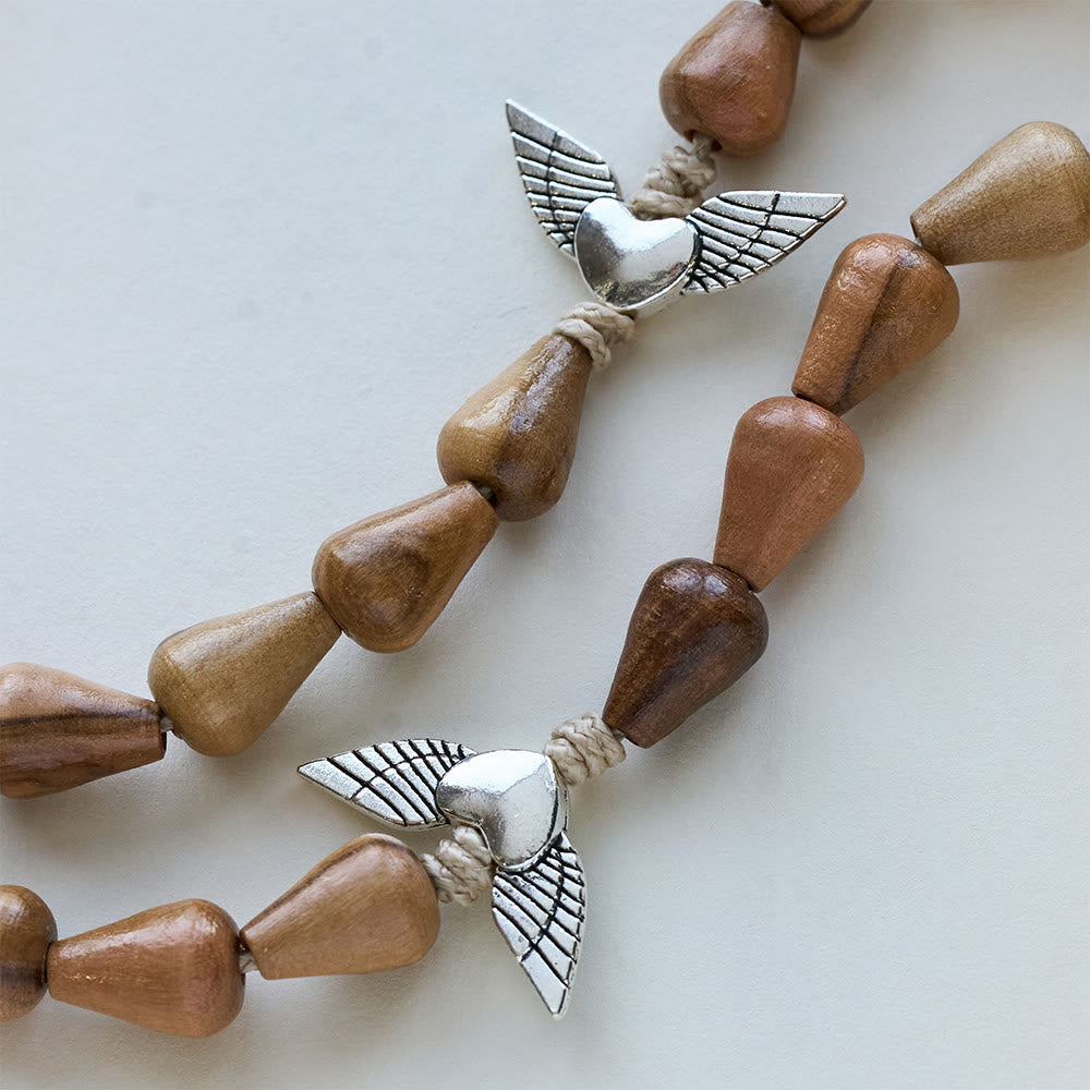 Christianartworkshop Rustic Olive Wood Teardrop Rosary with Angel Wings & Sacred Crucifix - image 9