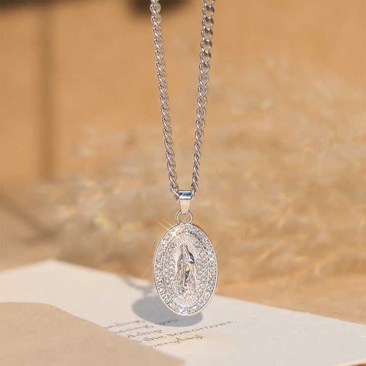 Christianartworkshop Sparkling Our Lady Oval Medallion Pendant Necklace: Embody Her Tender Intercession - image 8