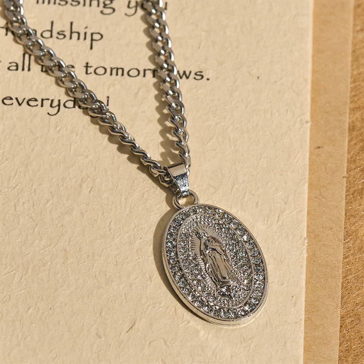 Christianartworkshop Sparkling Our Lady Oval Medallion Pendant Necklace: Embody Her Tender Intercession - image 7