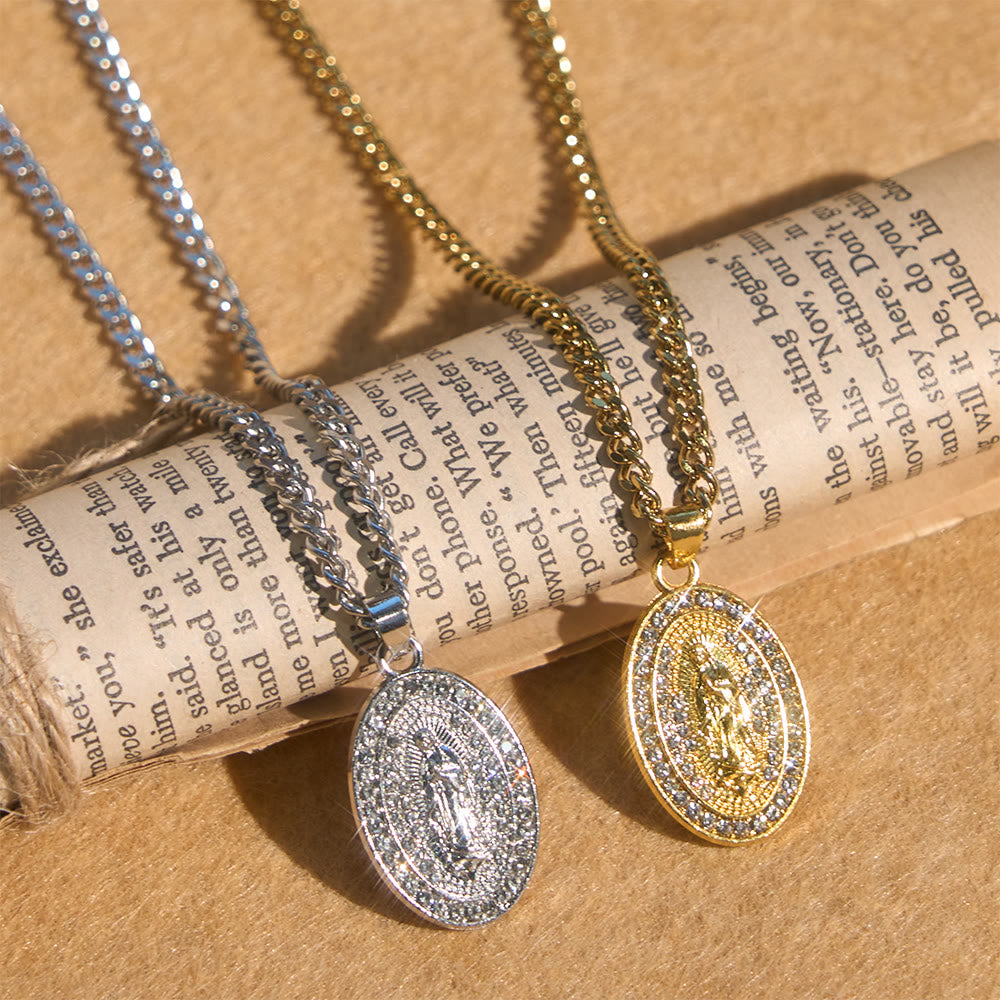 Christianartworkshop Sparkling Our Lady Oval Medallion Pendant Necklace: Embody Her Tender Intercession - image 1