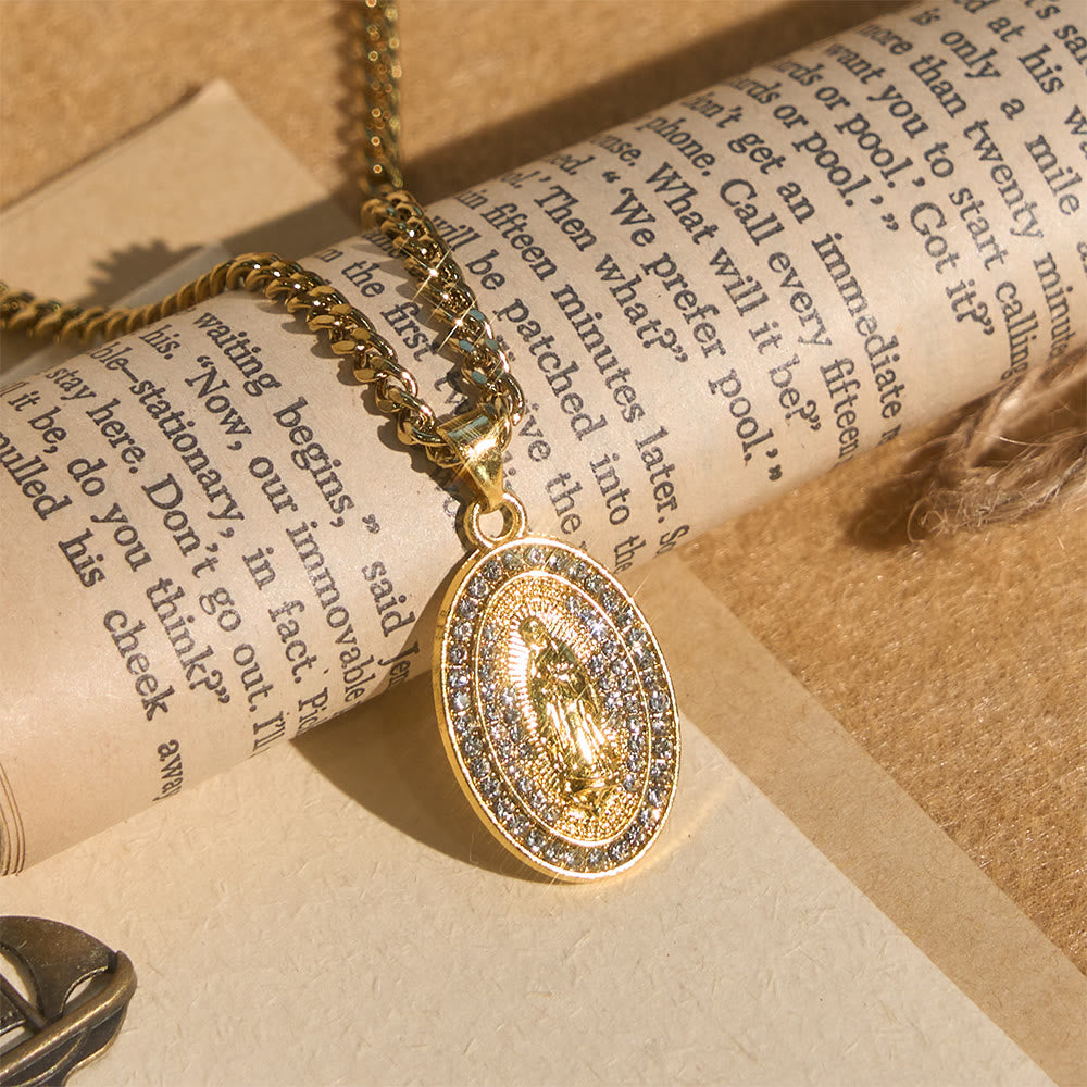 Christianartworkshop Sparkling Our Lady Oval Medallion Pendant Necklace: Embody Her Tender Intercession - image 2