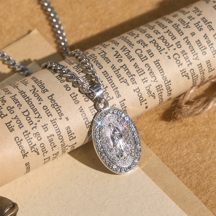 Christianartworkshop Sparkling Our Lady Oval Medallion Pendant Necklace: Embody Her Tender Intercession - image 6