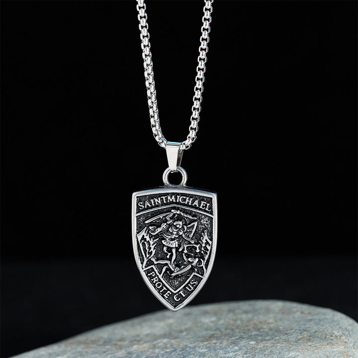 Christianartworkshop St. Michael Protect Us Shield Pendant Necklace: Embody His Courageous Protection - image 2