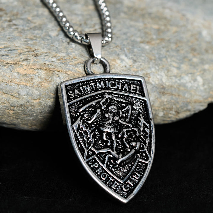 Christianartworkshop St. Michael Protect Us Shield Pendant Necklace: Embody His Courageous Protection - St. Michael - image 0