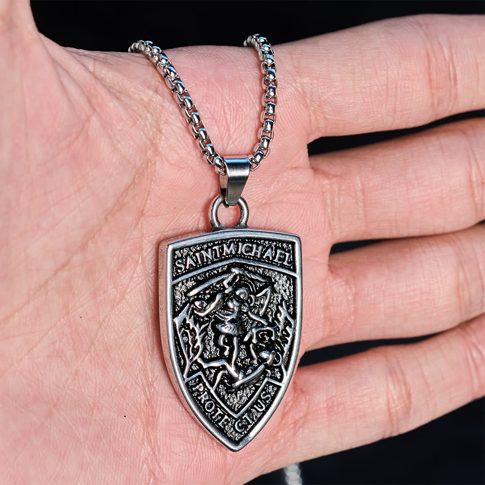 Christianartworkshop St. Michael Protect Us Shield Pendant Necklace: Embody His Courageous Protection - image 1