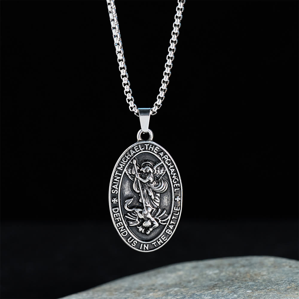 Christianartworkshop St. Michael Defend Us in the Battle Oval Medallion Necklace: Embody His Courageous Protection - image 2