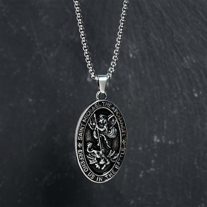 Christianartworkshop St. Michael Defend Us in the Battle Oval Medallion Necklace: Embody His Courageous Protection - image 3