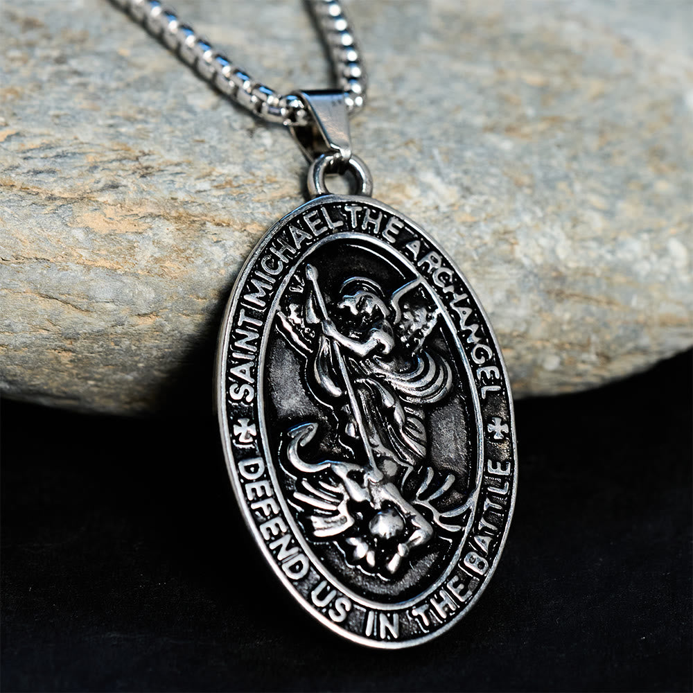 Christianartworkshop St. Michael Defend Us in the Battle Oval Medallion Necklace: Embody His Courageous Protection - St. Michael - image 0
