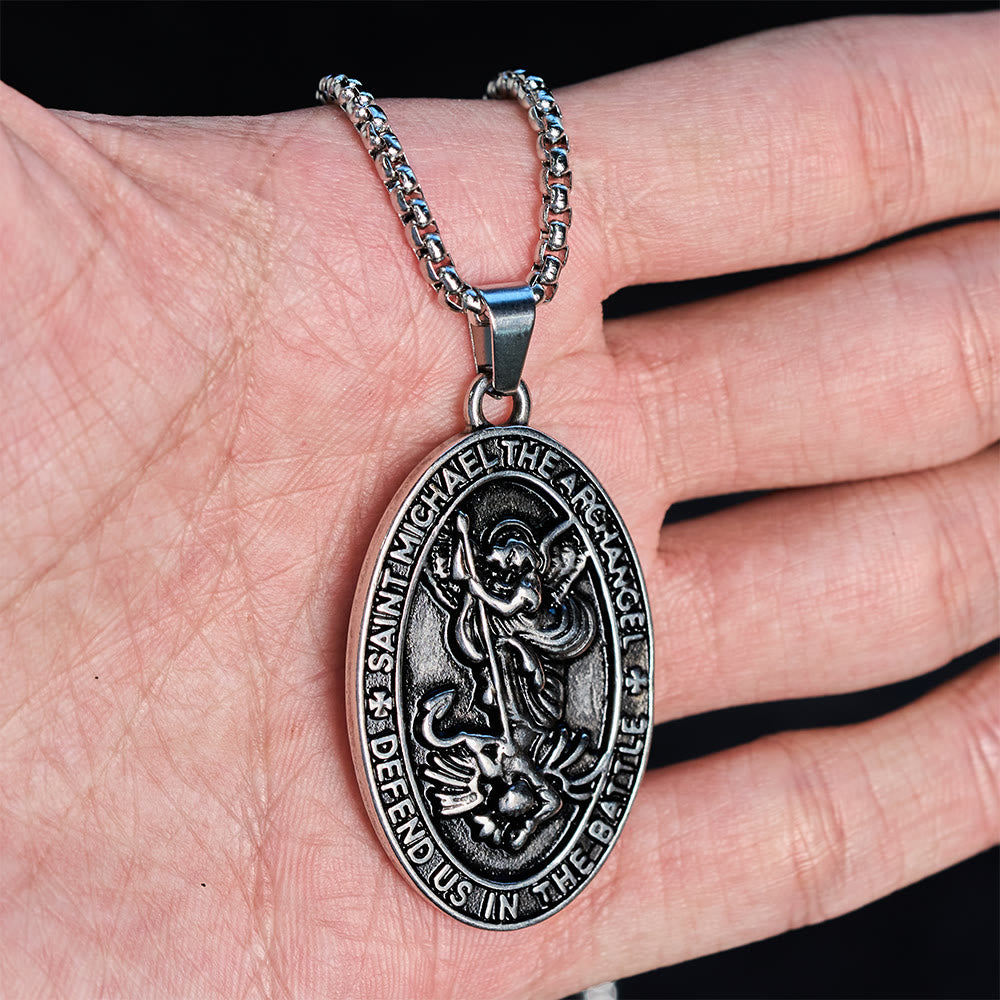Christianartworkshop St. Michael Defend Us in the Battle Oval Medallion Necklace: Embody His Courageous Protection - image 1