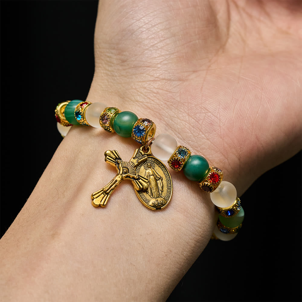 Christianartworkshop Smooth Frosted Agate Crucifx & Our Lady Bracelet: Remind of His Tender Love - image 1