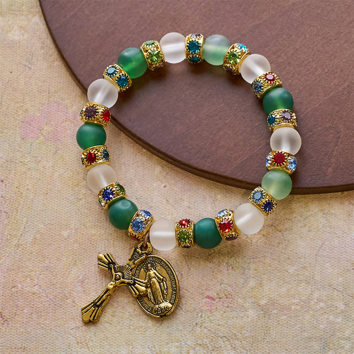 Christianartworkshop Smooth Frosted Agate Crucifx & Our Lady Bracelet: Remind of His Tender Love - image 6