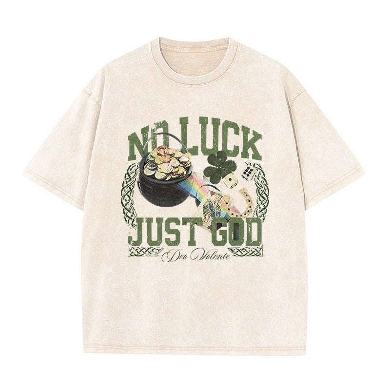 Christianartworkshop No Luck Just God St. Patrick’s Day Unisex Washed T-Shirt - Beige - 5XL - image 4