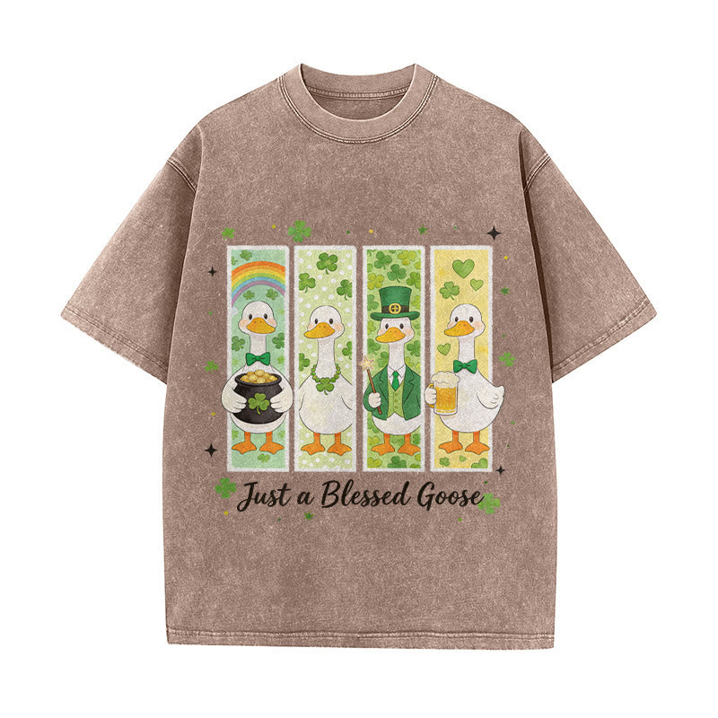 Christianartworkshop Just a Blessed Goose St. Patrick’s Day Unisex Washed T-Shirt - Brown - 5XL - image 8