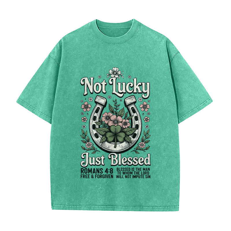 Christianartworkshop Not Lucky Just Blessed" Romans 4:8 Unisex Washed T-Shirt - Green - 5XL - image 8