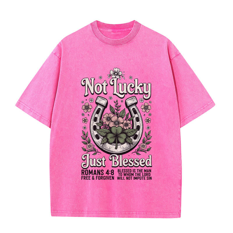 Christianartworkshop Not Lucky Just Blessed" Romans 4:8 Unisex Washed T-Shirt - Pink - 5XL - image 3