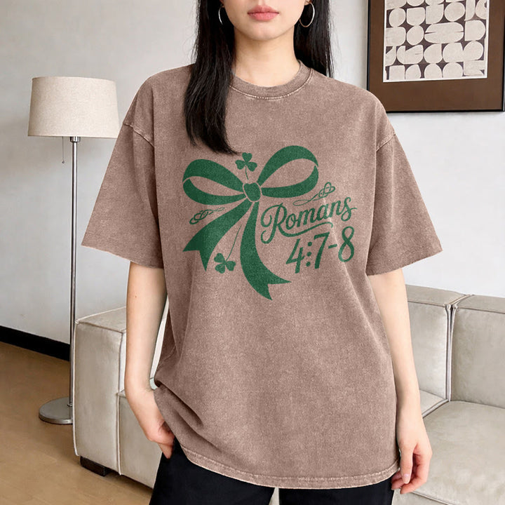 Christianartworkshop Not Lucky Simply Blessed Romans 4:7-8 Unisex Washed T-Shirt - image 5