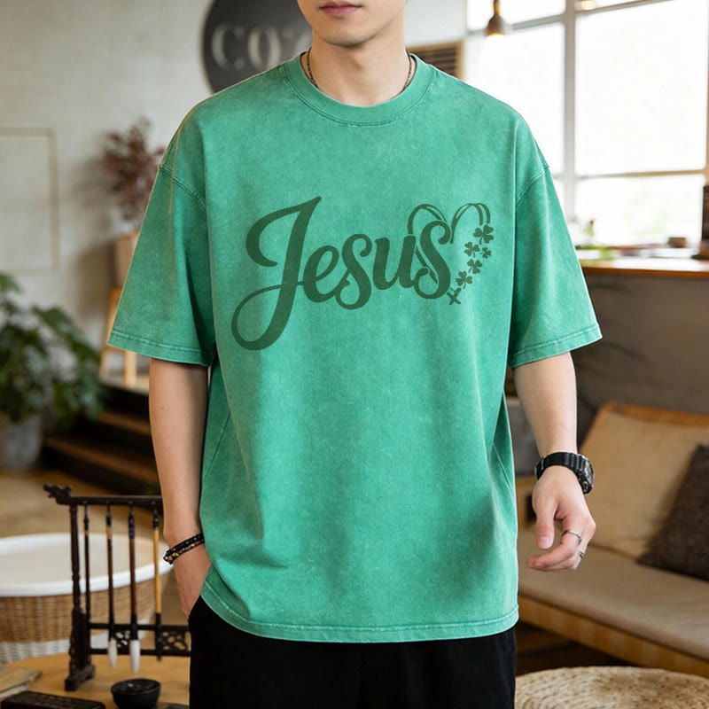 Christianartworkshop It's Never Luck It's Always God Jesus Unisex Washed T-Shirt - image 3