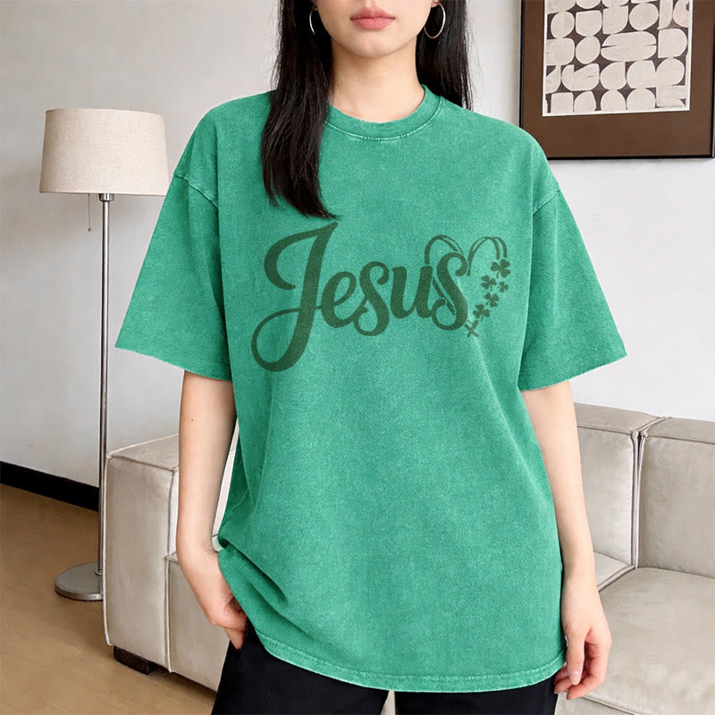 Christianartworkshop It's Never Luck It's Always God Jesus Unisex Washed T-Shirt - image 5