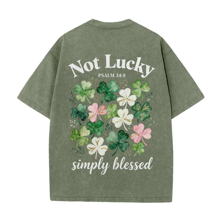 Christianartworkshop Not Lucky Simply Blessed Psalm 34:8 Unisex Washed T-Shirt - Army Green - 5XL - image 0