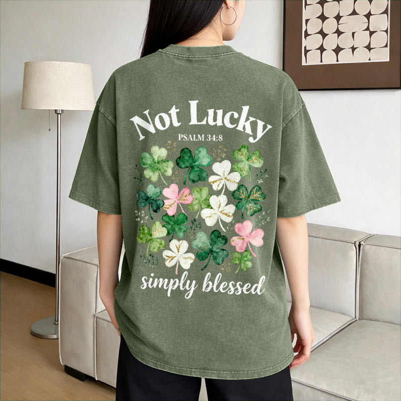 Christianartworkshop Not Lucky Simply Blessed Psalm 34:8 Unisex Washed T-Shirt - image 4