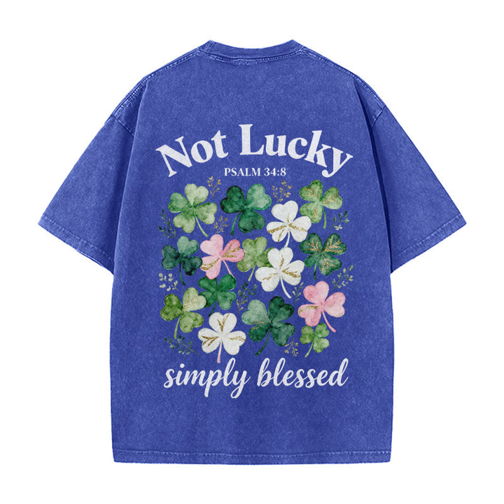 Christianartworkshop Not Lucky Simply Blessed Psalm 34:8 Unisex Washed T-Shirt - Blue - 5XL - image 16