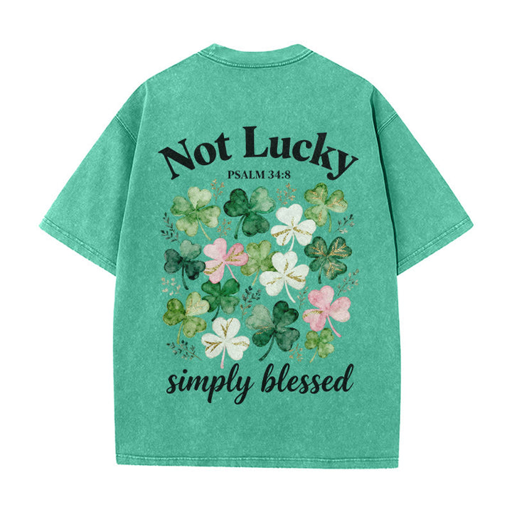 Christianartworkshop Not Lucky Simply Blessed Psalm 34:8 Unisex Washed T-Shirt - Green - 5XL - image 6