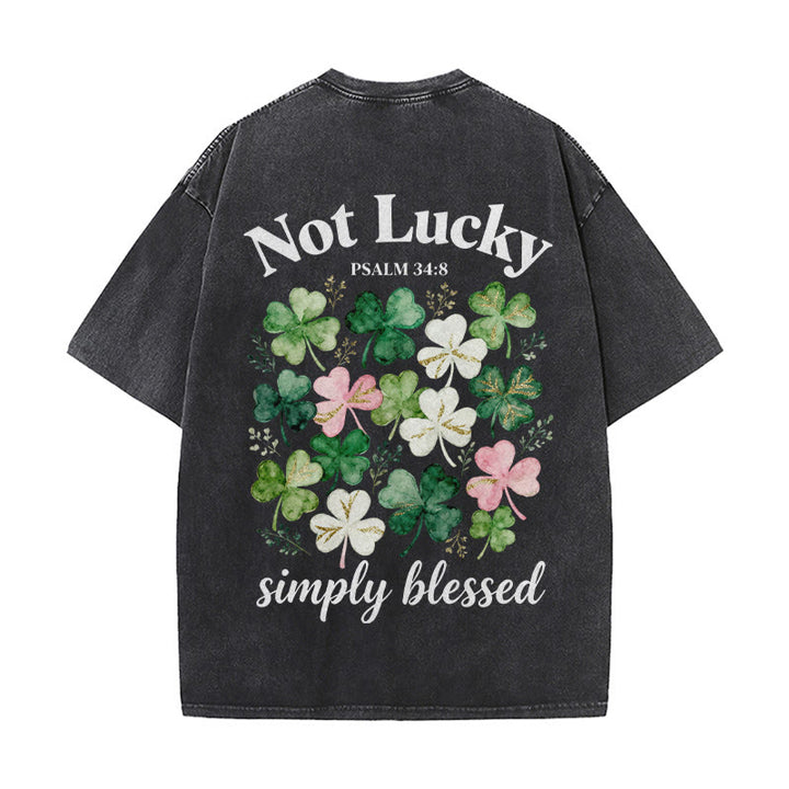 Christianartworkshop Not Lucky Simply Blessed Psalm 34:8 Unisex Washed T-Shirt - Black - 5XL - image 20