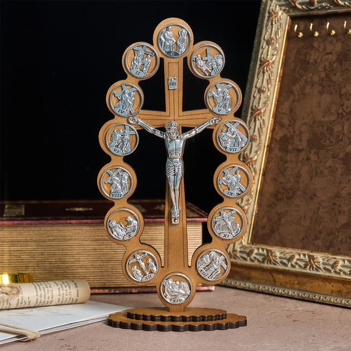 Christianartworkshop 14 Stations of the Crucifix Wooden Desktop Ornament: Embody His Sacred Journey - Large - image 1