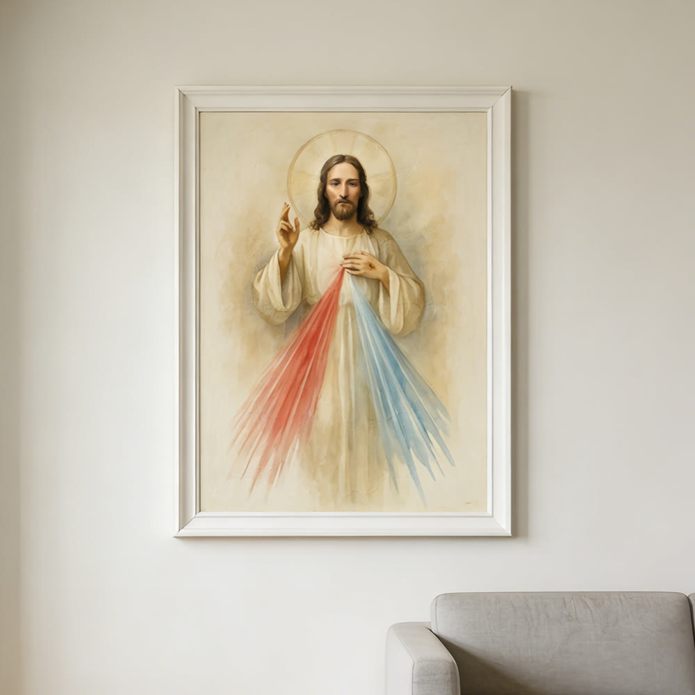 Christianartworkshop Divine Mercy Jesus Wall Art Print: Rays of Compassion and Peace for Your Home Sanctuary - image 1