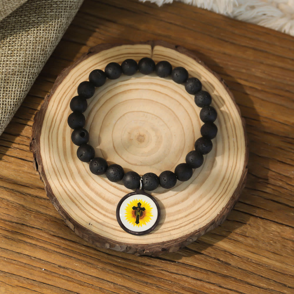 Christianartworkshop NFC-Enabled Natural Stone Bible Verse Bracelet: Tap to Receive Daily Jesus’ Word - Black & Cross B - image 17